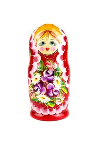 Kırmızı Çiçekli Ahşap Matruşka