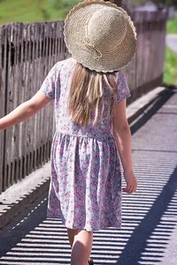Lila Çiçekli Kız Elbise